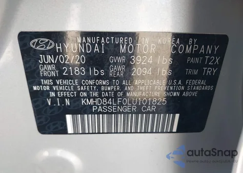 2020 Hyundai Elantra Sel из США, поврежденный, VIN KMHD84LF0LU101825